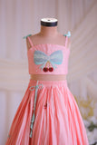 Peach Embroidered Silk Top With Lehenga