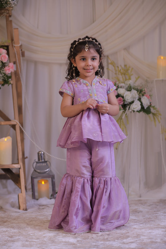 Purple Tissue Sharara Set