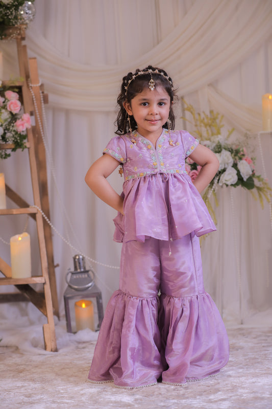 Purple Tissue Sharara Set