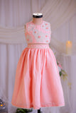 Peach Floral Embroidered Top With Silk Lehenga And Dupatta