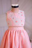 Peach Floral Embroidered Top With Silk Lehenga And Dupatta