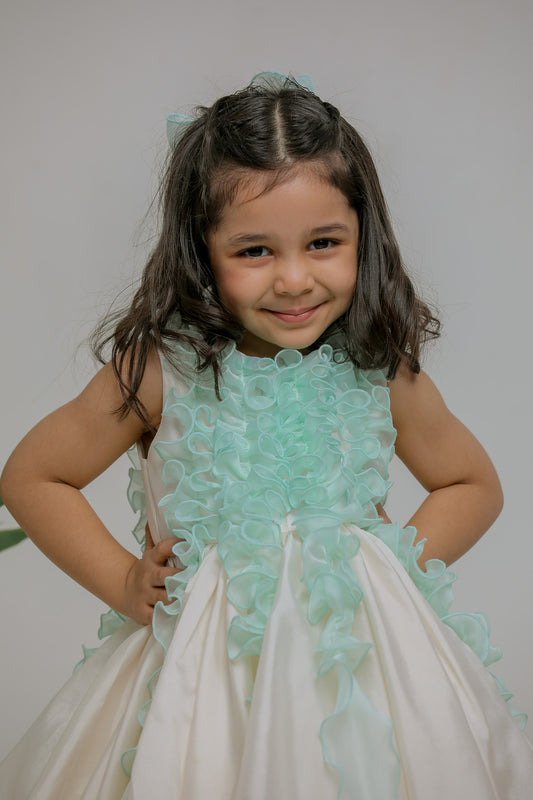 White Blue Ruched Dress