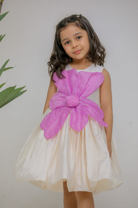 White Silk Dress With Lilac Petals