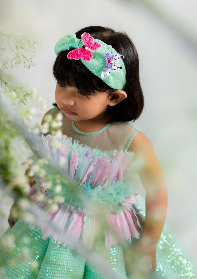 Sea Green Feather Structure Gown