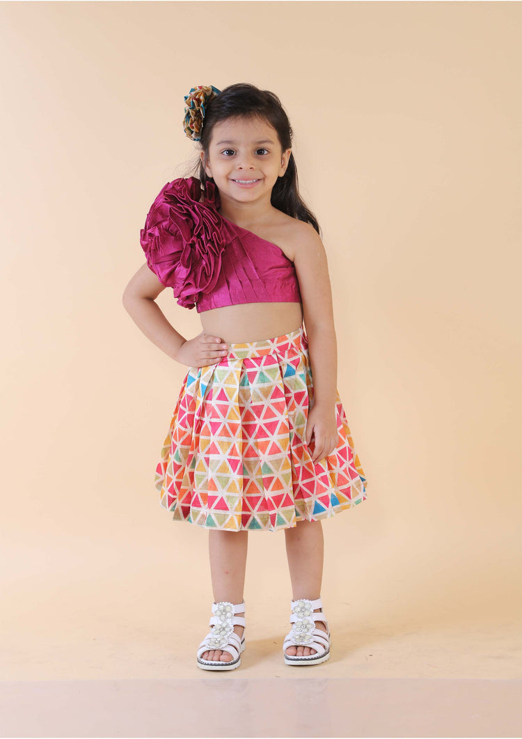 One Shoulder Top With Triangle Print Skirt