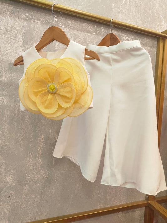 White Flower Palazzo Top