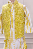 Yellow Shibori Nehru Jacket set with Bead Embroidery