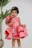 PINK PRINTED ONE SHOULDER DRESS
