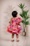 PINK PRINTED ONE SHOULDER DRESS