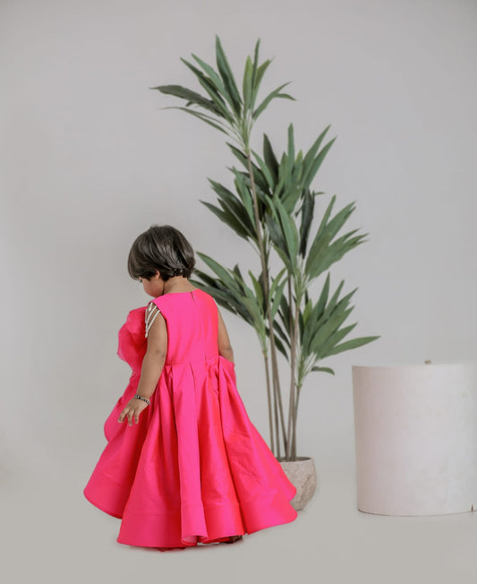 PINK HIGH LOW FLOWER GOWN