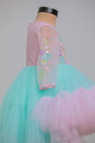 PINK BLUE HIGH LOW FlLORAL EBROIDERRED GOWN