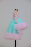 PINK BLUE HIGH LOW FlLORAL EBROIDERRED GOWN