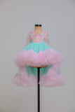 PINK BLUE HIGH LOW FlLORAL EBROIDERRED GOWN