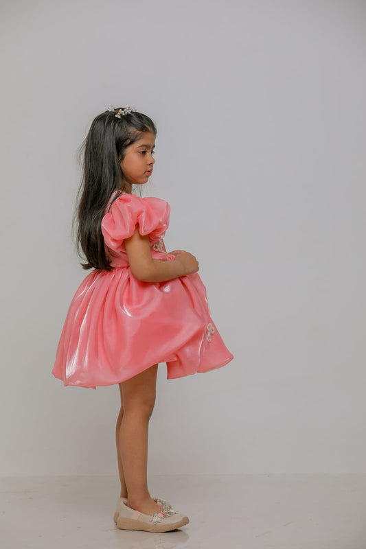 PEACH PEARL BOW DRESS