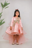 PEACH CUTDANA FLOWER DRESS WITH DETACHABLE RUFFLE