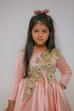PEACH CUTDANA FLOWER DRESS WITH DETACHABLE RUFFLE