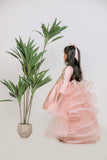 PEACH CUTDANA FLOWER DRESS WITH DETACHABLE RUFFLE