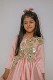 PEACH CUTDANA FLOWER DRESS WITH DETACHABLE RUFFLE