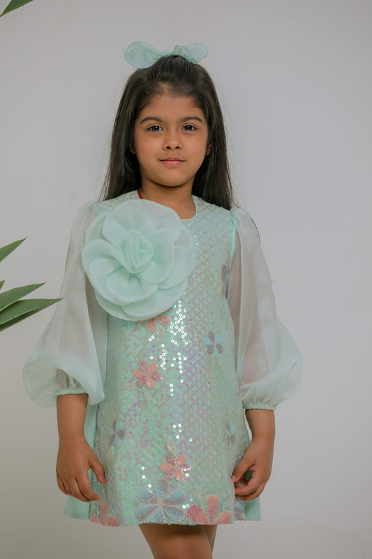 SEQUINS FLOWER STRAIGHT DRESS