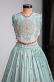 BLUE SHIMMER EMB GHAGRA