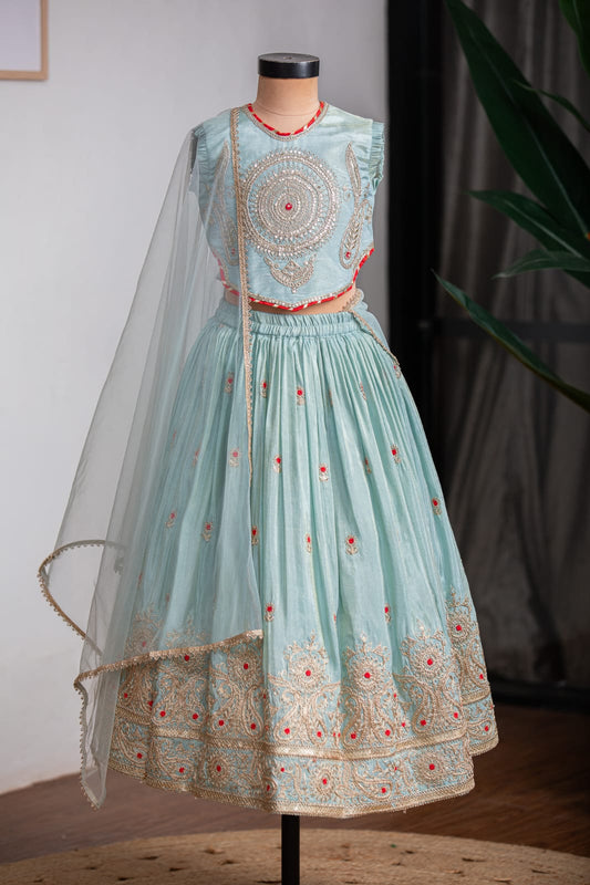 Blue Shimmer Embroidered Ghaghra