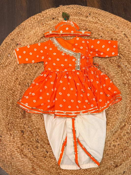 Orange Bandhej Dhoti Set