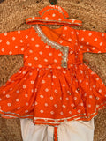 Orange Bandhej Dhoti Set