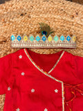 Red and White Krishna Printed Outfit with Mukut and Basuri