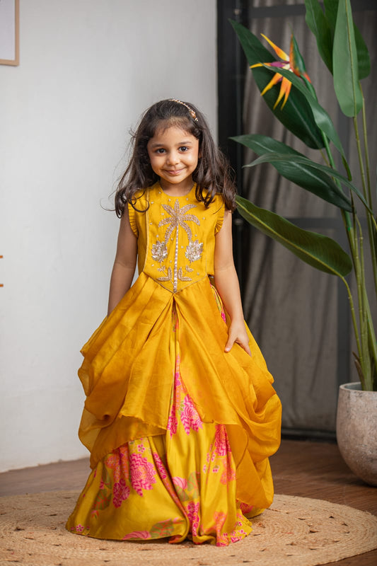 Mustard Drape Ghagra