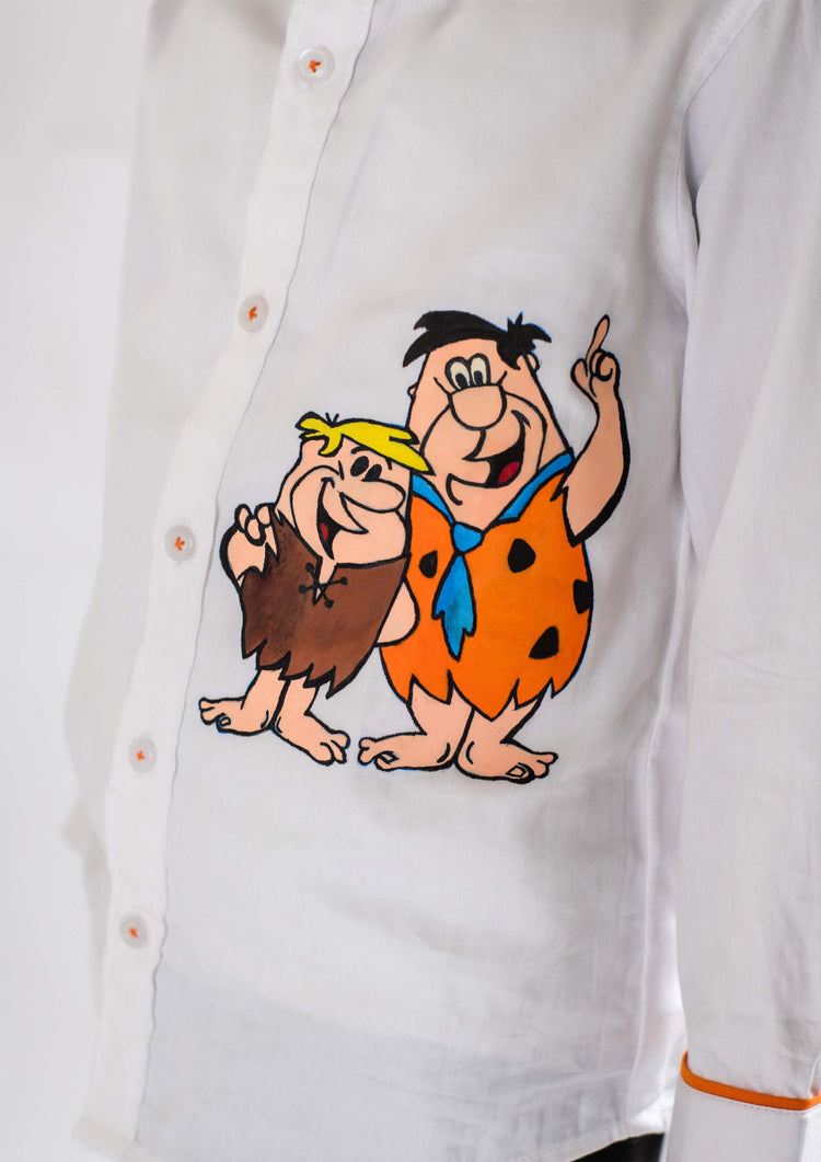 White Hand Painted Flinstone Shirt