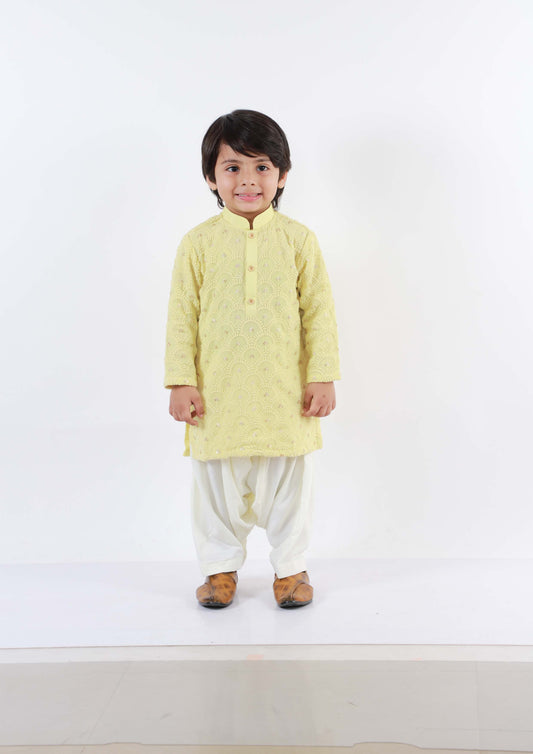 Yellow Chikankari Kurta Patiala