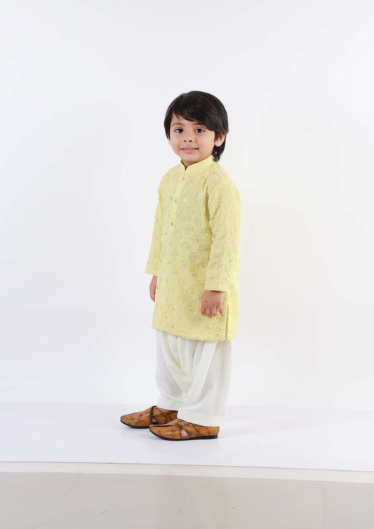 Yellow Chikankari Kurta Patiala