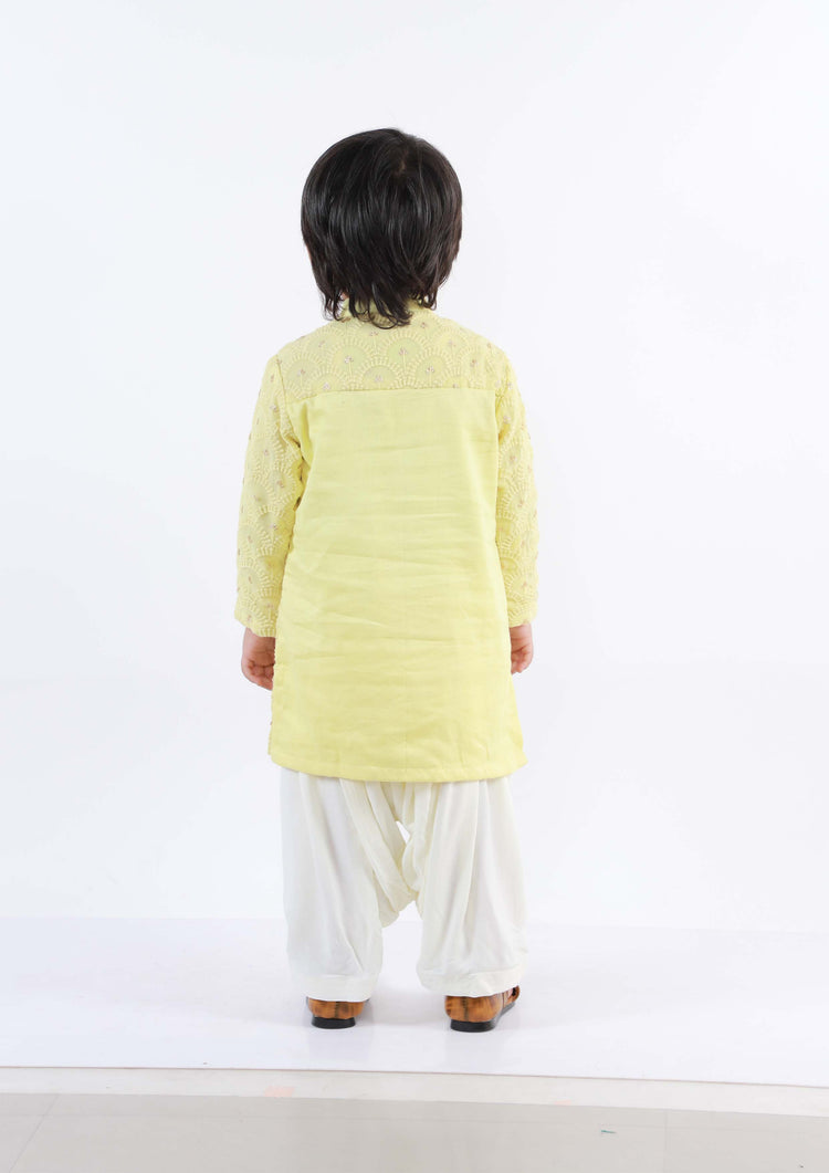 Yellow Chikankari Kurta Patiala