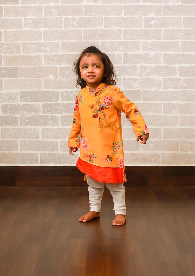 Yellow Floral Printed Kurta Churidar