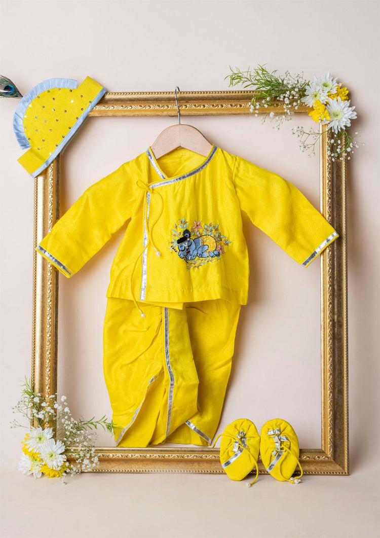 Yellow Kanha Embroidered Jaamna Set