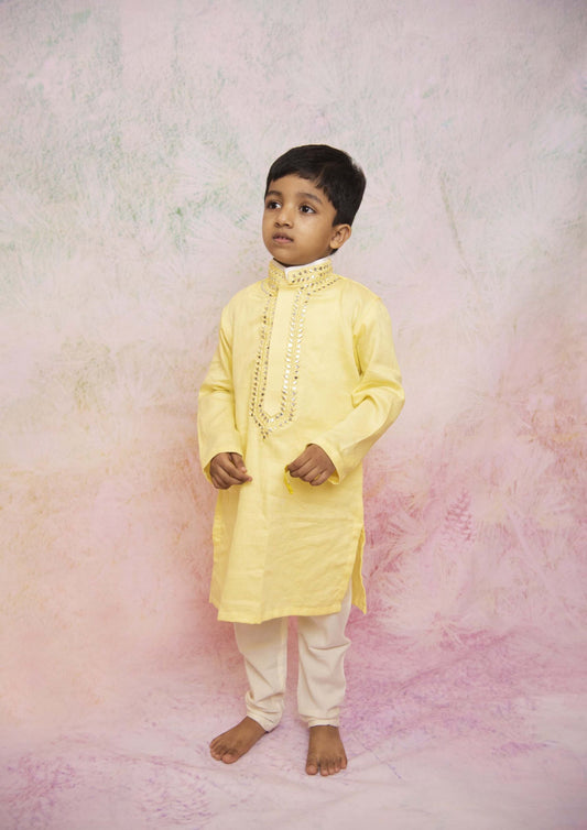 Yellow Mirror Embroidered Kurta Set