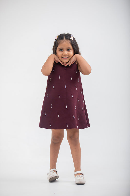 Wine Scuba Dress with Tassels