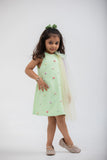 GREEN HEART DRESS WITH A CUTE BOW ON THE SHOULDER