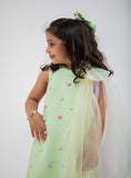 GREEN HEART DRESS WITH A CUTE BOW ON THE SHOULDER