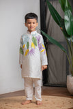 White Chanderi Applique Kurta