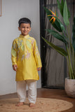 Yellow Chanderi Applique Kurta