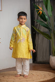 Yellow Chanderi Applique Kurta