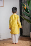 Yellow Chanderi Applique Kurta