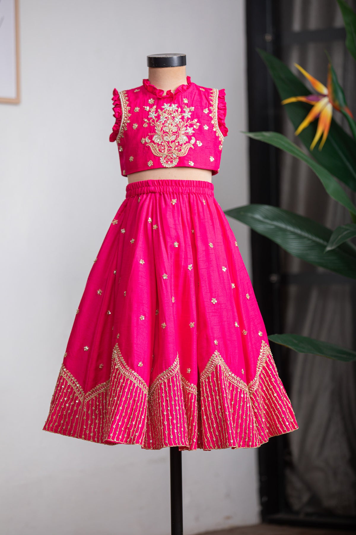 Pink Temple Embroidered Ghagra