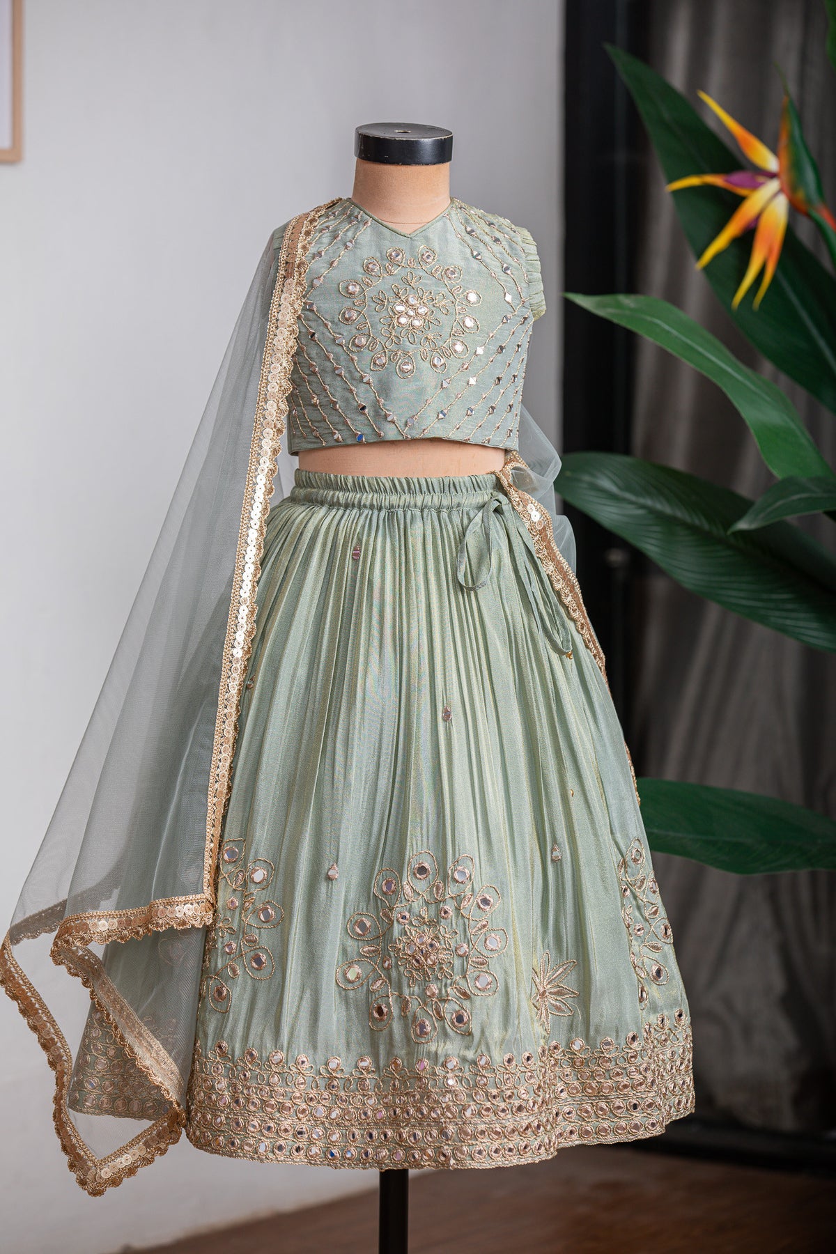 Green Heavy Mirror Ghagra