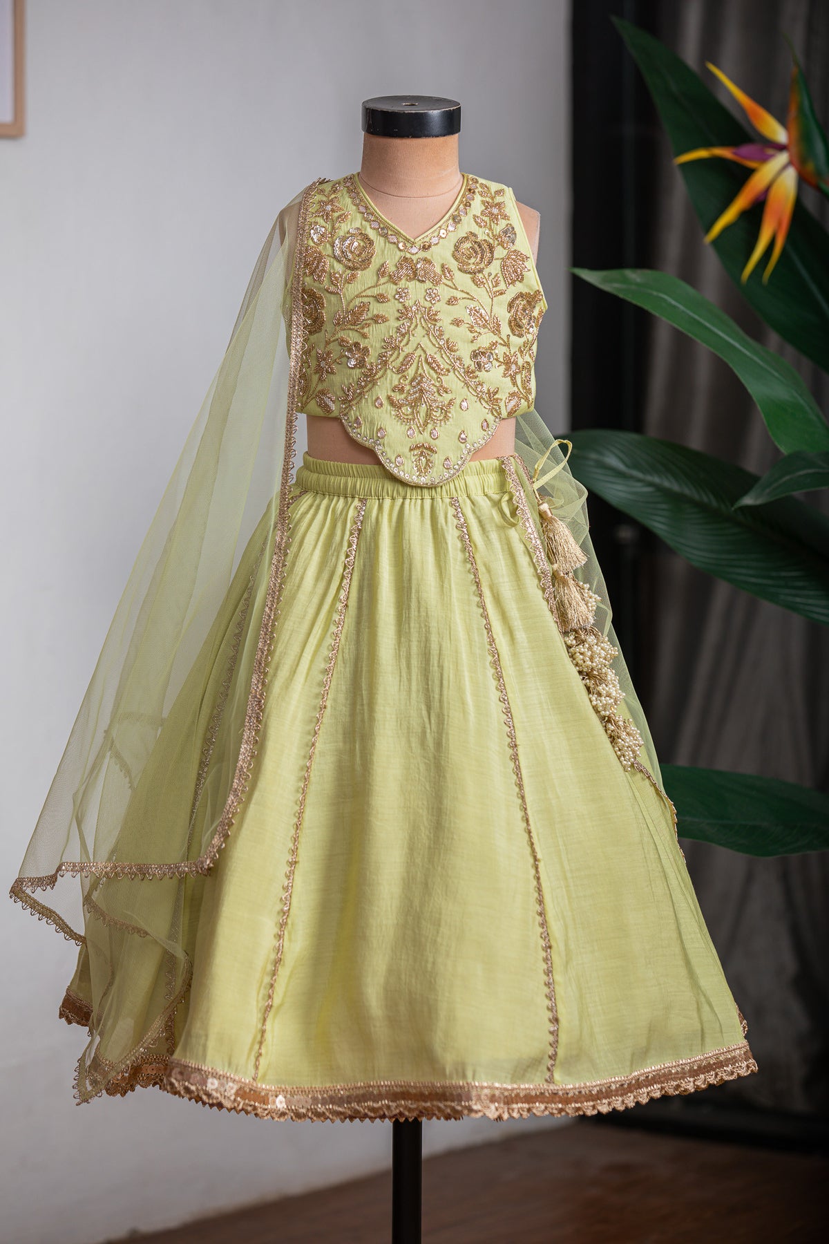 Green Hand Embroidered Kali Ghagra