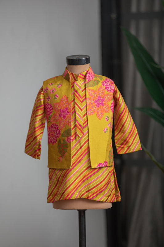 MUSTARD PRINTED NEHRU SET