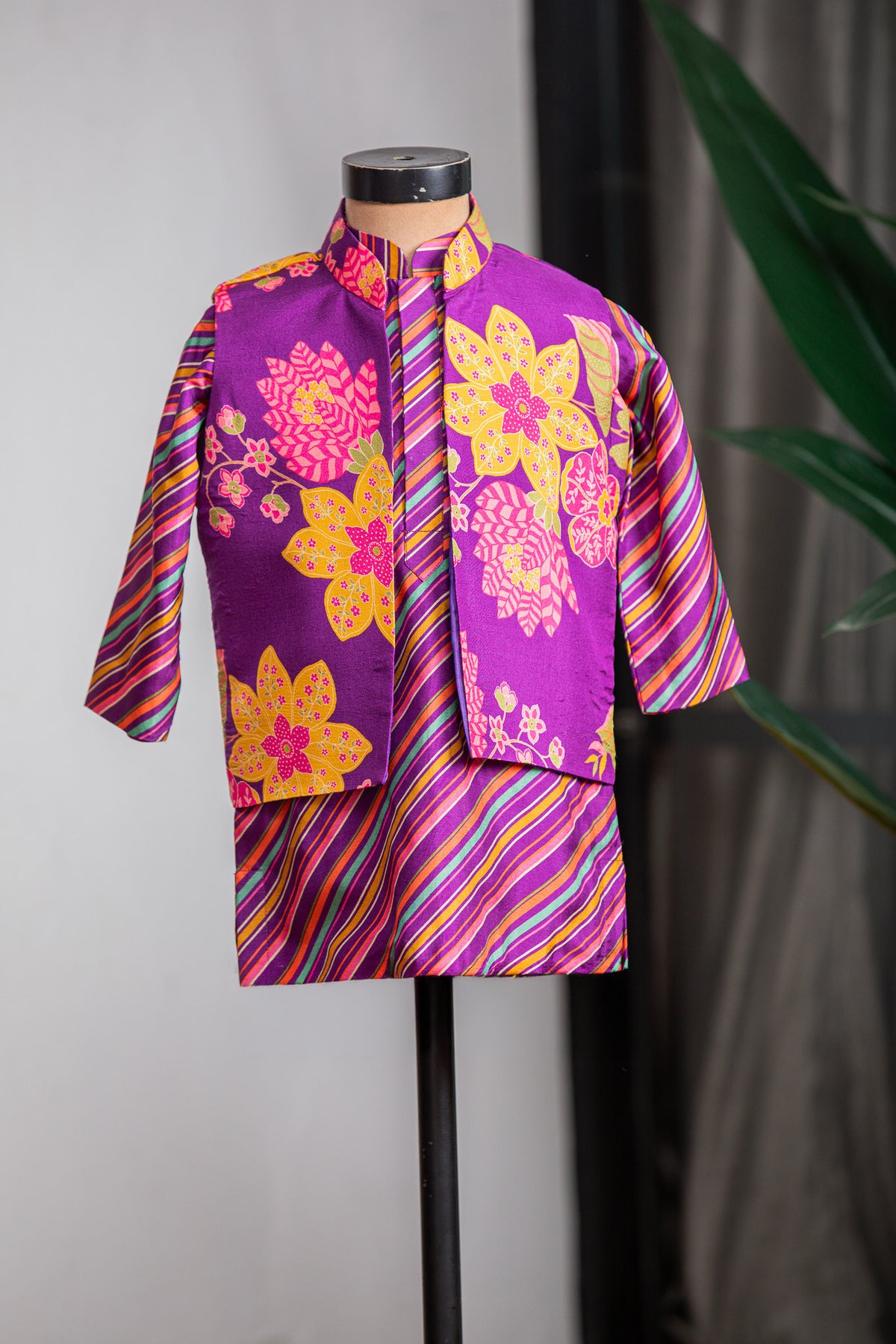 Purple Printed Nehru Set