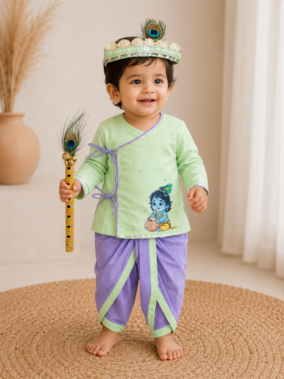 Lilac Green Handpainted Kanha Set