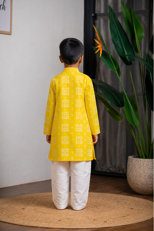 Yellow  Bandhej Kurta  Set